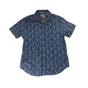 Robert Graham Shirt Mens M Blue Abstract Print Short Sleeve Button Down Classic